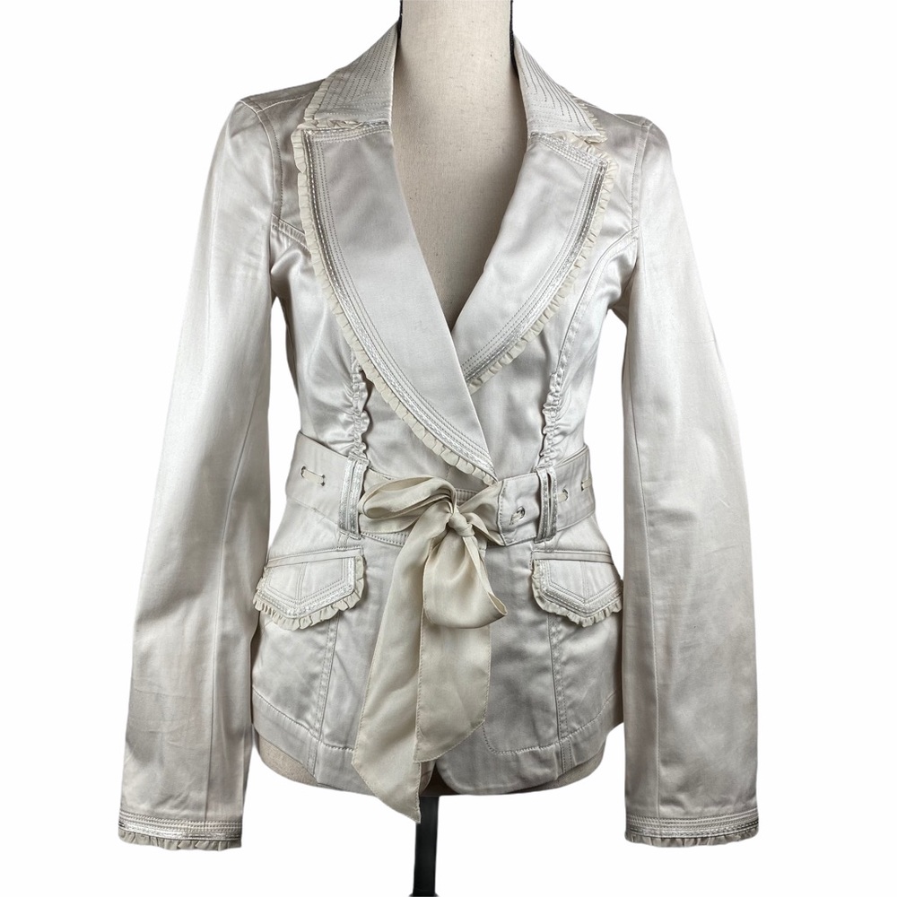 WhiteHouseBlackMarket Jacket Ruffle Pockets Tie